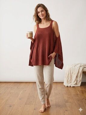 Bishop and Young - Open-Knit Poncho in Rust